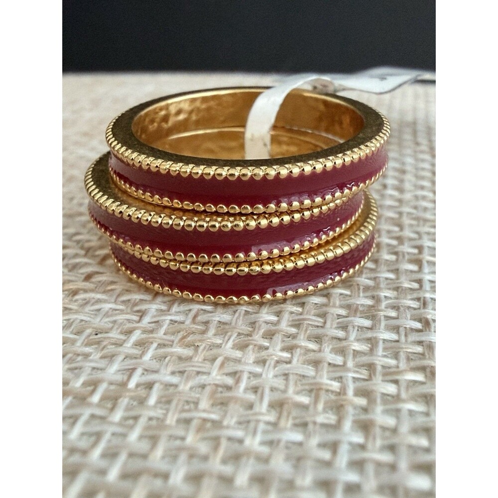 Julie Vos Stack Ring Set Size 6 Gold Red Enamel NWT $120 Retail